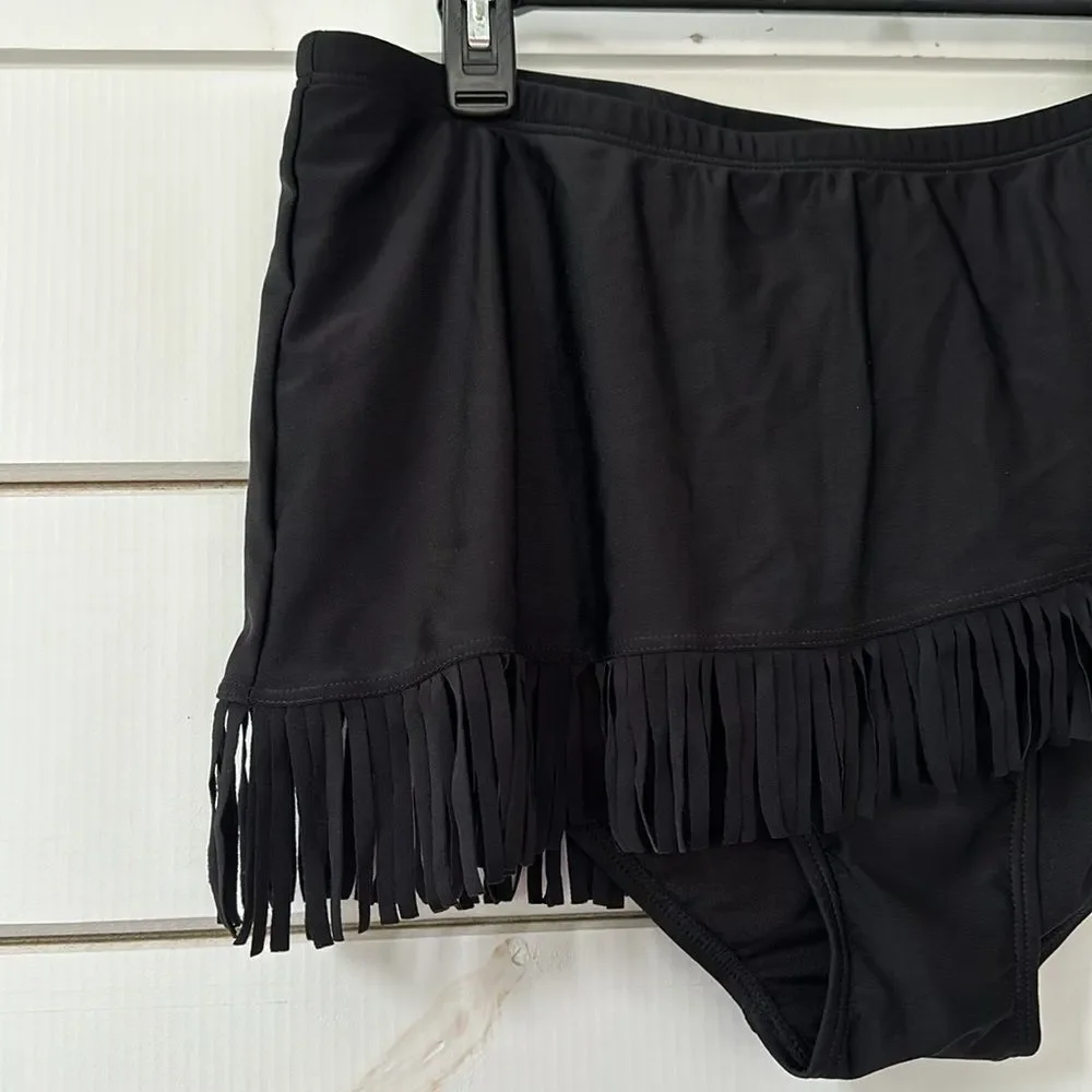 Swimsuits For All Fringe Sarong Swim Skirt Black NEW Size 20